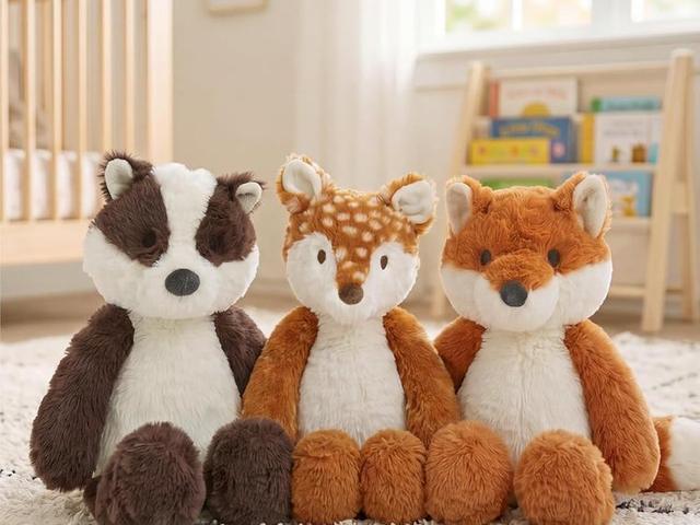 Snuggle Buddies fox, fawn and badger sitting together